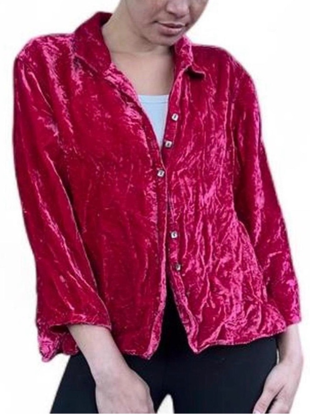 Vintage Magenta velvet button up jacket